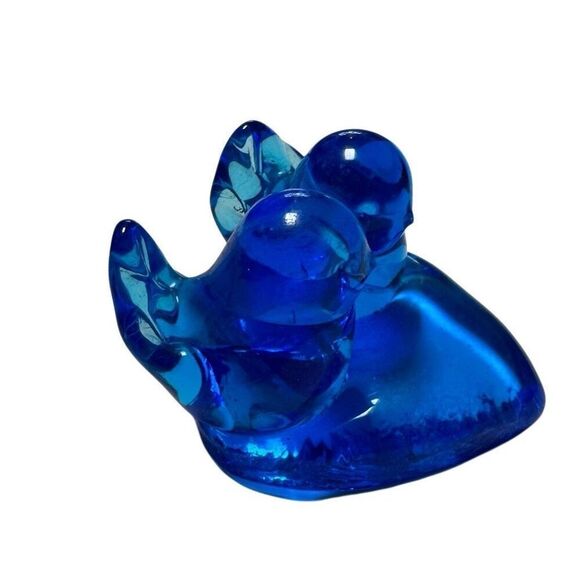 VINTAGE 1993 DOUBLE BLUEBIRD OF HAPPINESS LEO WARD SIGNED GLASS BLUE PAPERWEIGHT - Picture 5 of 8
